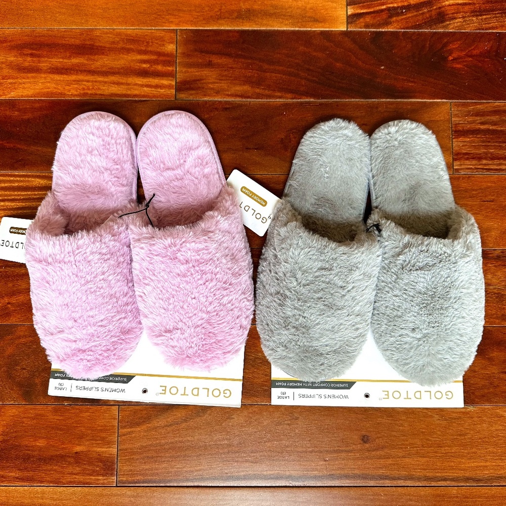 GOLD TOE WOMEN'S SLIPPERS SCUFFS:NWT FAUX FUR  SIZE:9